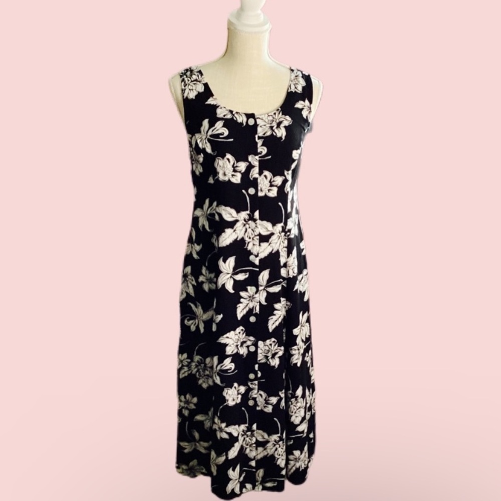 Y2K BFA Classics Women Black White Dress Summer
Dress 100% Rayon Button down